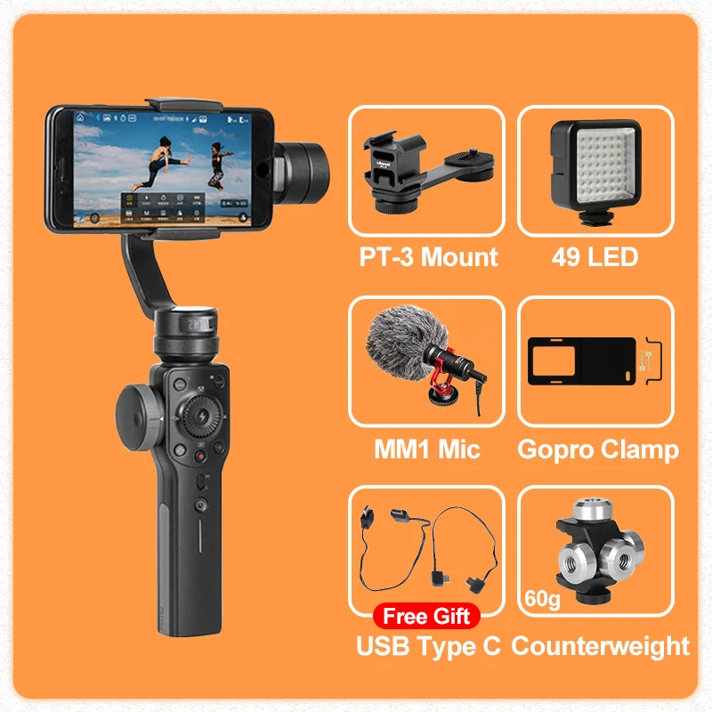 Whole Set ZHIYUN Smooth 4 3 оси смартфон ручной карданный стабилизатор steadicam для iphone 6 X Экшн-камера huawei P20 Pro Gopro4 SJCAM - Цвет: Whole Set