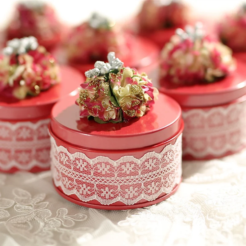 С украшением в виде милого цветка Свадебная конфетная коробка для хранения