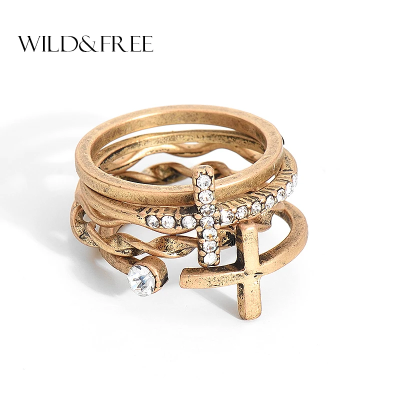 5 шт./компл. в стиле панк с геометрическим принтом крест Открытое кольцо наборы