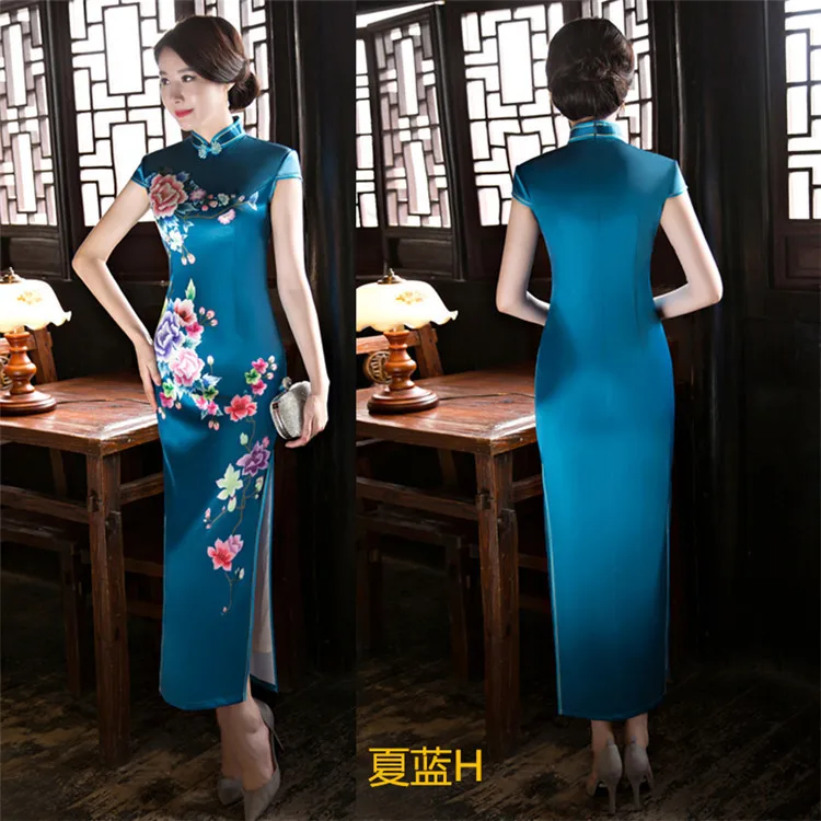 Традиционное современное китайское платье Ципао cheongsam свадебное платье для женщин летнее женское длинное красное зеленое черное размера плюс шелк