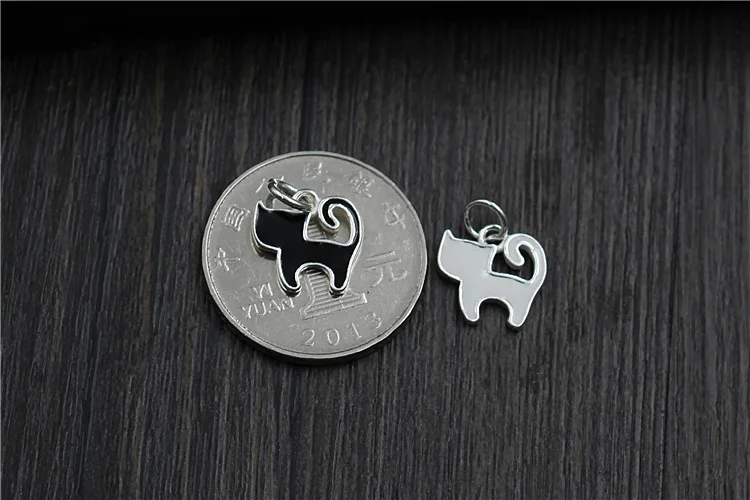 S925 sterling silver DIY handmade Epoxy kitten pendant jewelry accessories Cartoon cute black cat white bracelet | Украшения и