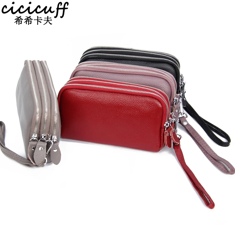 

High Quality Clutch Bag for Women Genuine Leather Three Layer Zipper Long Wallet Female Multifunctional Phone Pouch Handbag New