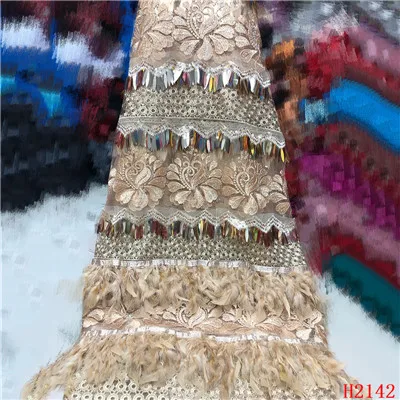 as picture Африканская ткань тюль с блестками Золотое кружево нигерийская кружевная ткань Плюм вышитая африканская шифоновая кружевная ткань с перьями HJ2142-1 - Цвет: as picture