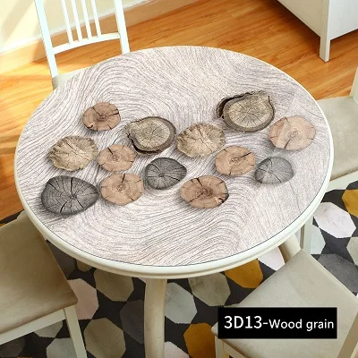 3D13-wood grain 3D круглая скатерть, водостойкая, маслостойкая, ПВХ, пластик, Мягкий стеклянный коврик для стола, вечерние, для украшения стола, круглый стол, покрытие на заказ - Цвет: 3D13-wood grain