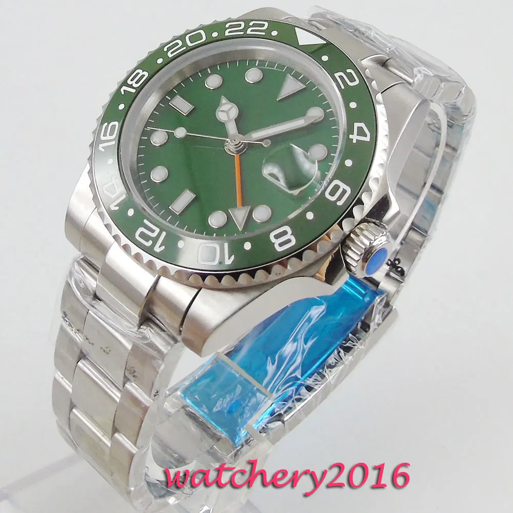 Новые 40 мм зеленый циферблат сапфировое стекло GMT светящаяся Дата Регулировка