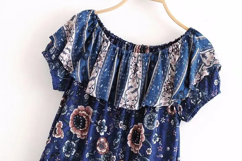 2018 Summer Loose Positioning Printing Lotus Leaf Slash Neck Shirt Short Sleeve Blouse Female Blusas 8072 |