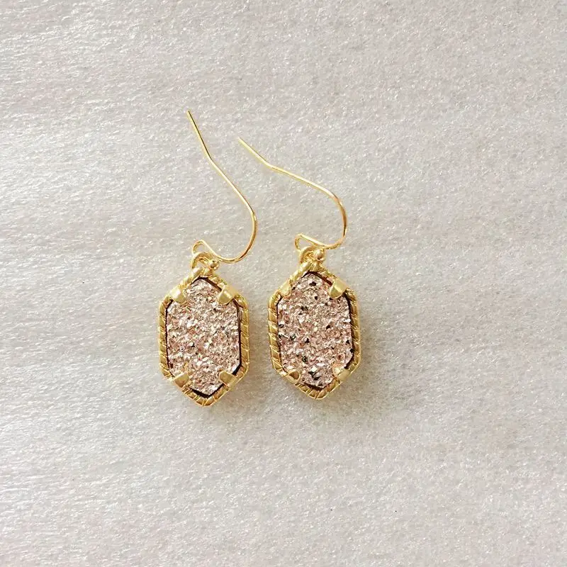 20 вариантов Drusy шестигранные Висячие серьги имитация лавы камни Друза серьги золотой цвет брендовые ювелирные изделия для женщин - Окраска металла: GD pink