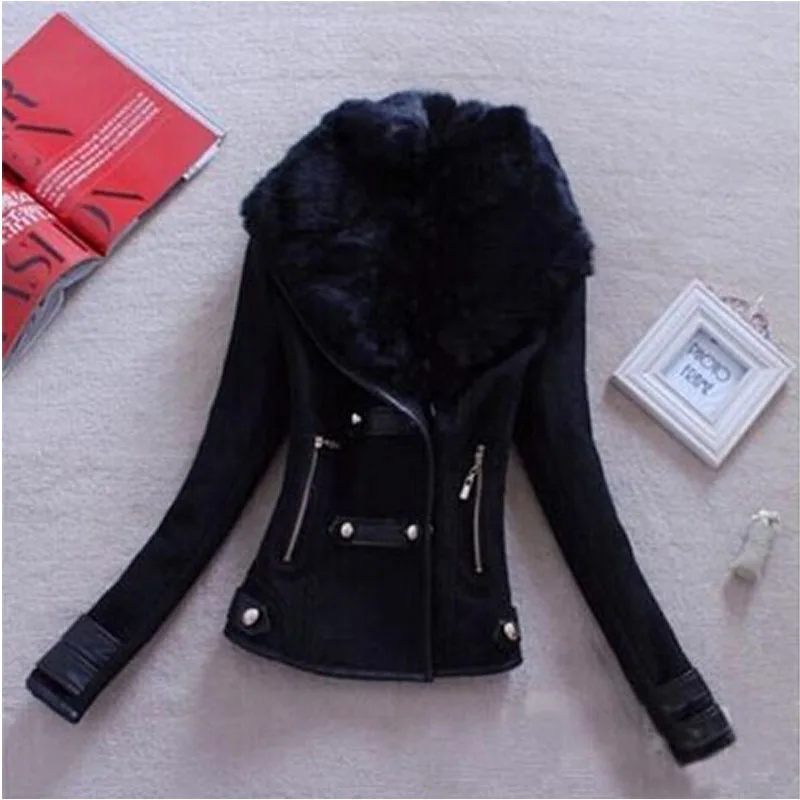 2020 Autumn Winter Jacket Women Short Faux Lamb Fur Collar Outerwear Casual Coat FS0328 | Женская одежда