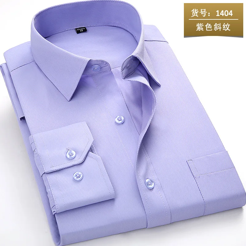 1404 twill purple Новое поступление, мужская рубашка с длинным рукавом, повседневная однотонная/саржевая Рабочая Рубашка, деловые официальные рубашки, мужская рубашка, большие размеры - Цвет: 1404 twill purple