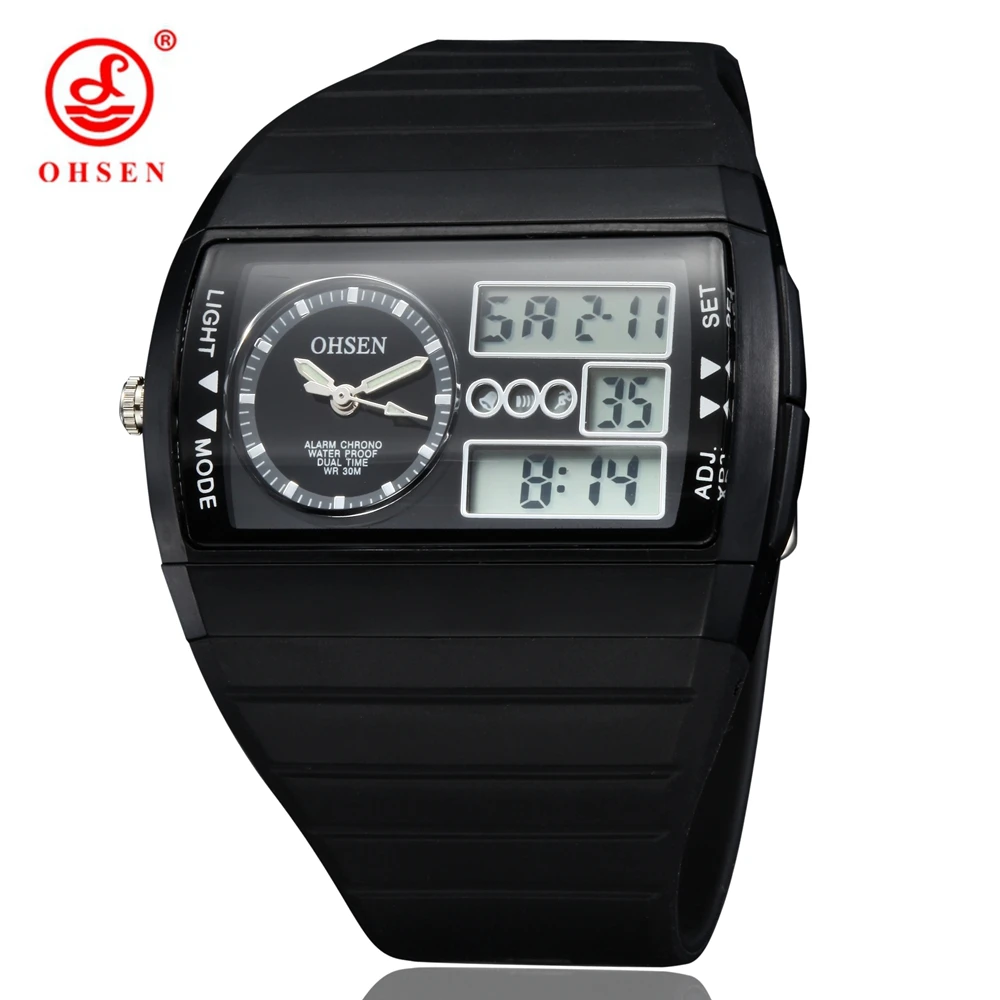 OHSEN Черный Цифровые часы relojes para hombre для мужчин Кварцевые Relogio Masculino Военная