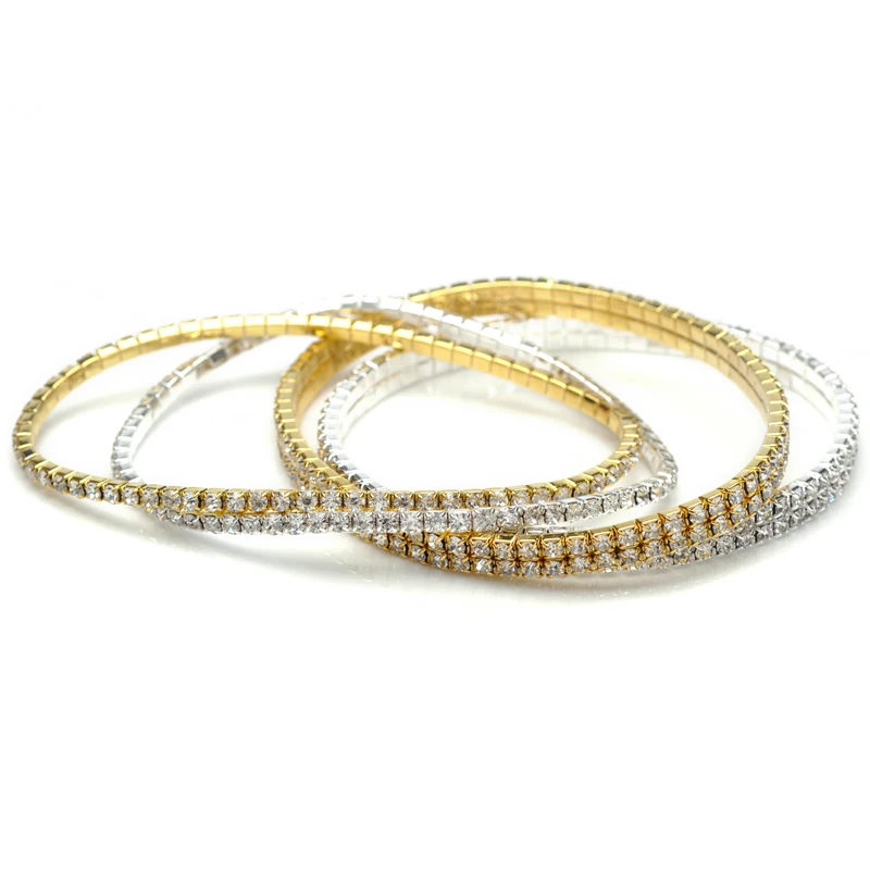 1Pc 1/2 Row Gold Silver Color Crystal Stretch Anklet For Women Girls Elastic Foot Chain Ankle Bracelet Bangle Jewelry Gifts | Украшения и