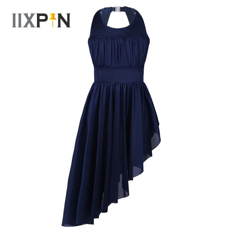 

IIXPIN ballet dress Girls Sleeveless Ruched Cutout Back with Clasp Irregular Hem ballerina dress Kids Gymnastics Leotard Dress