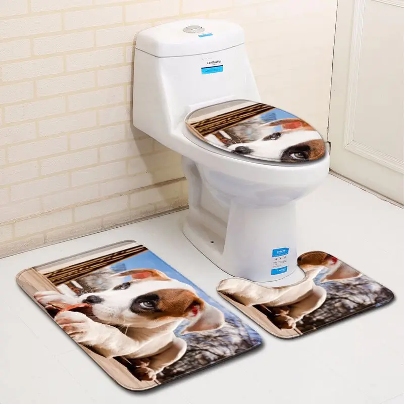 Бесплатная доставка 3 шт. Sad Puppy Banyo Paspas коврик для ванной комнаты u-образный набор