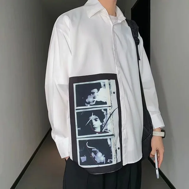 Весна-Осень 2019 Повседневная белая мужская брендовая Свободная рубашка с длинным