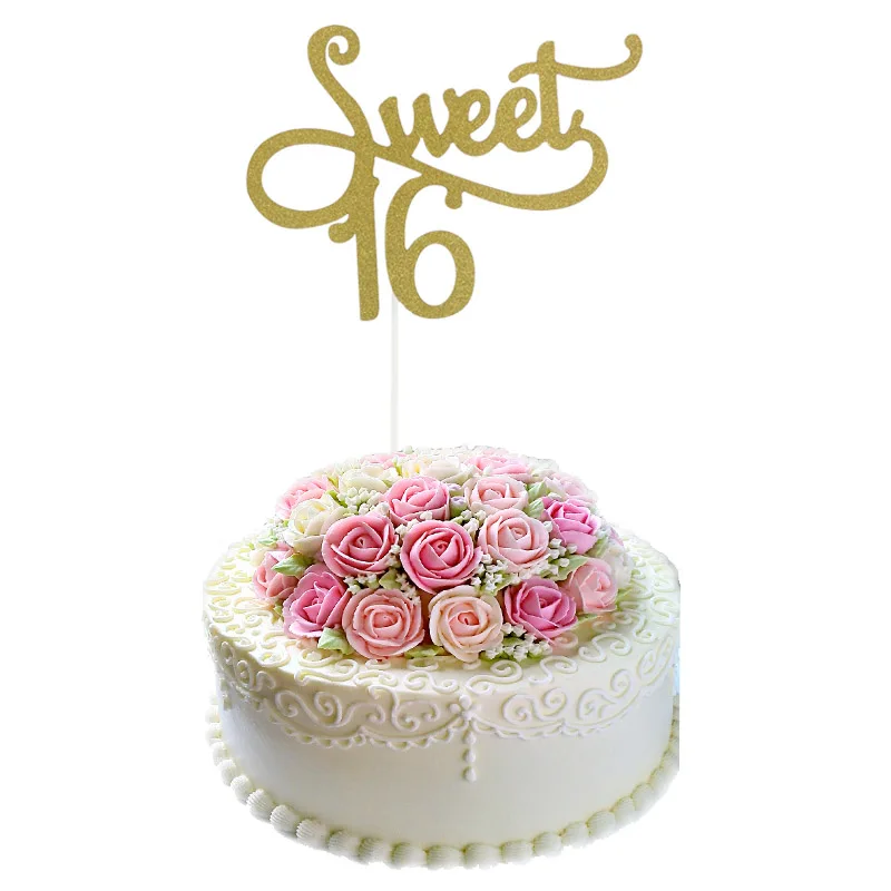 Sweet 16 Горячая 1 шт юбилей Топпер торт Блеск ребенок с днем рождения Свадебная вечеринка торт Декор - Цвет: Sweet 16