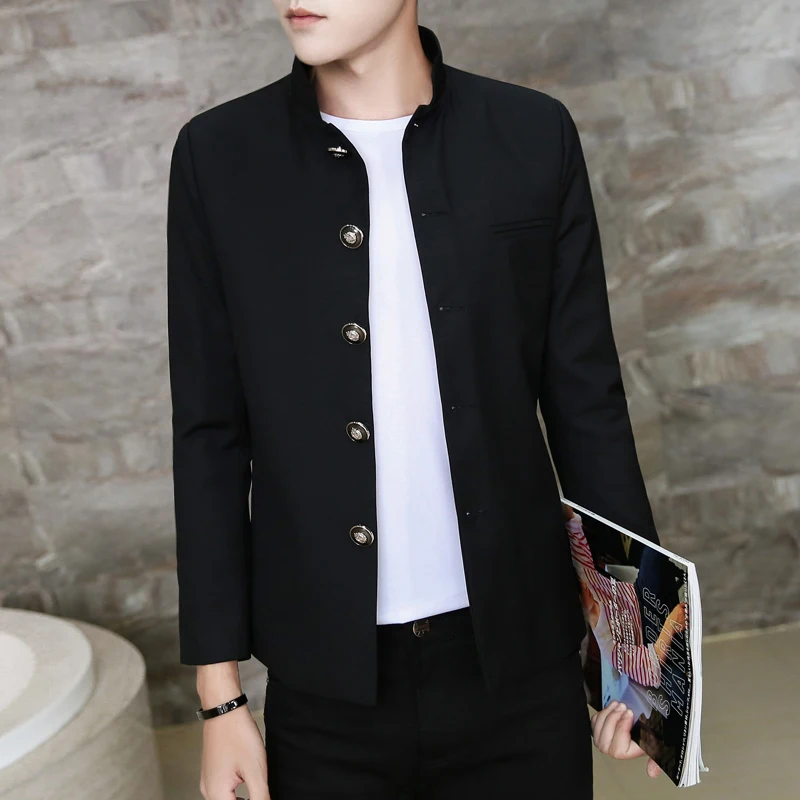 2016 высокое качество мужской черный китайский туника костюм блейзер s с длинным