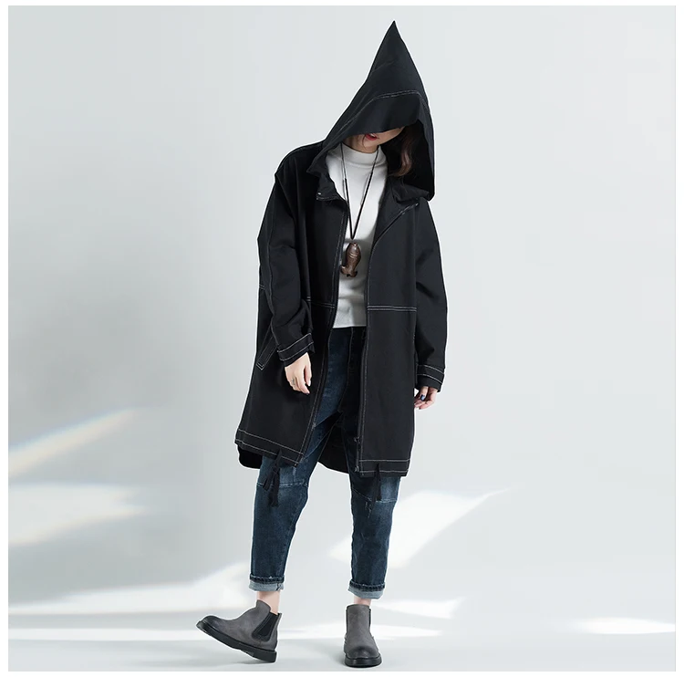 Пальто для женщин размера плюс Женская Длинная ветровка весна осень мода Черный