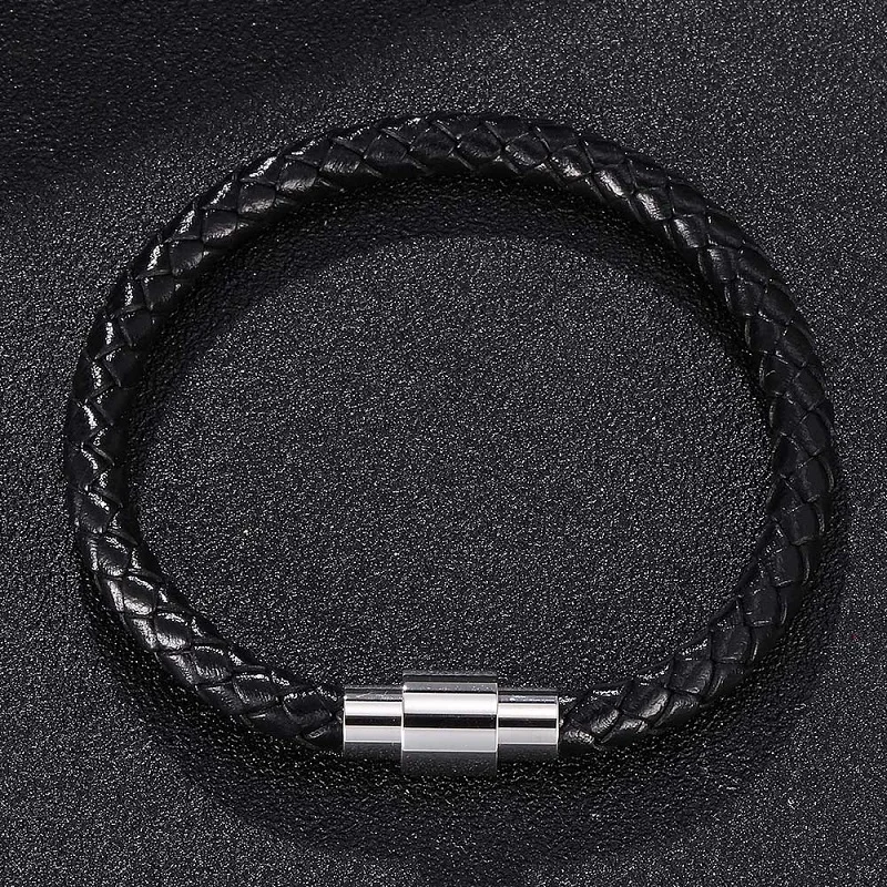 Новые магнитные пряжки Черный Кожаный Плетеный женский мужской браслет браслеты
