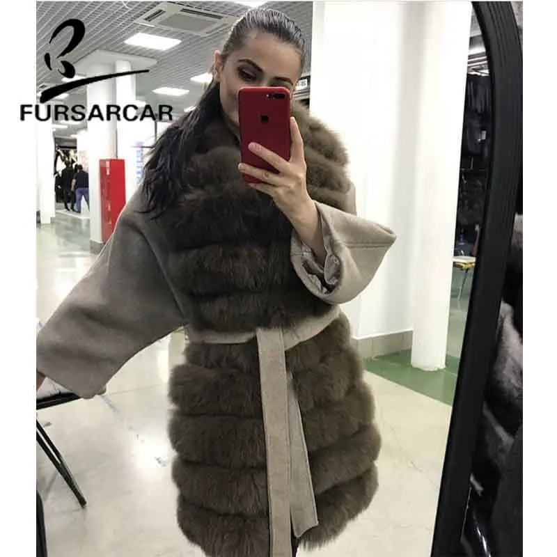 Новинка 2020 стильное шерстяное пальто FURSARCAR из натурального меха для женщин с
