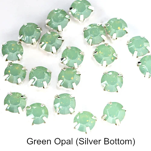 Green-Opal Silver 6 мм, 100 шт, разноцветные стразы из полимера с золотым клешом, белый опал, стразы с пришивным клешом для одежды B0896 - Цвет: Green-Opal Silver
