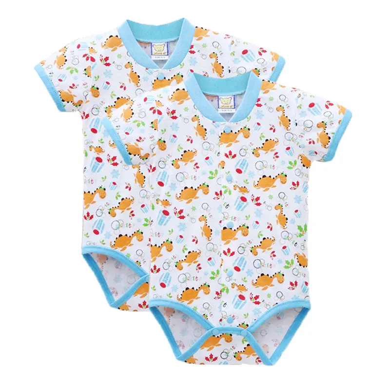 Little Q/Летние Боди для новорожденных, детская одежда с короткими рукавами и круглым вырезом, 2 шт./Партия Костюмы на пуговицах, одежда из чистого хлопка - Цвет: 2 Pieces seahorse
