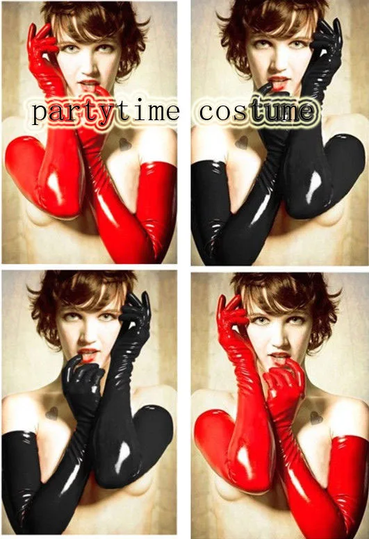 

free shipping Sexy Gloves Womens Adult Wet Look Latex PVC Leather Fetish Costume Accessory 2 colors