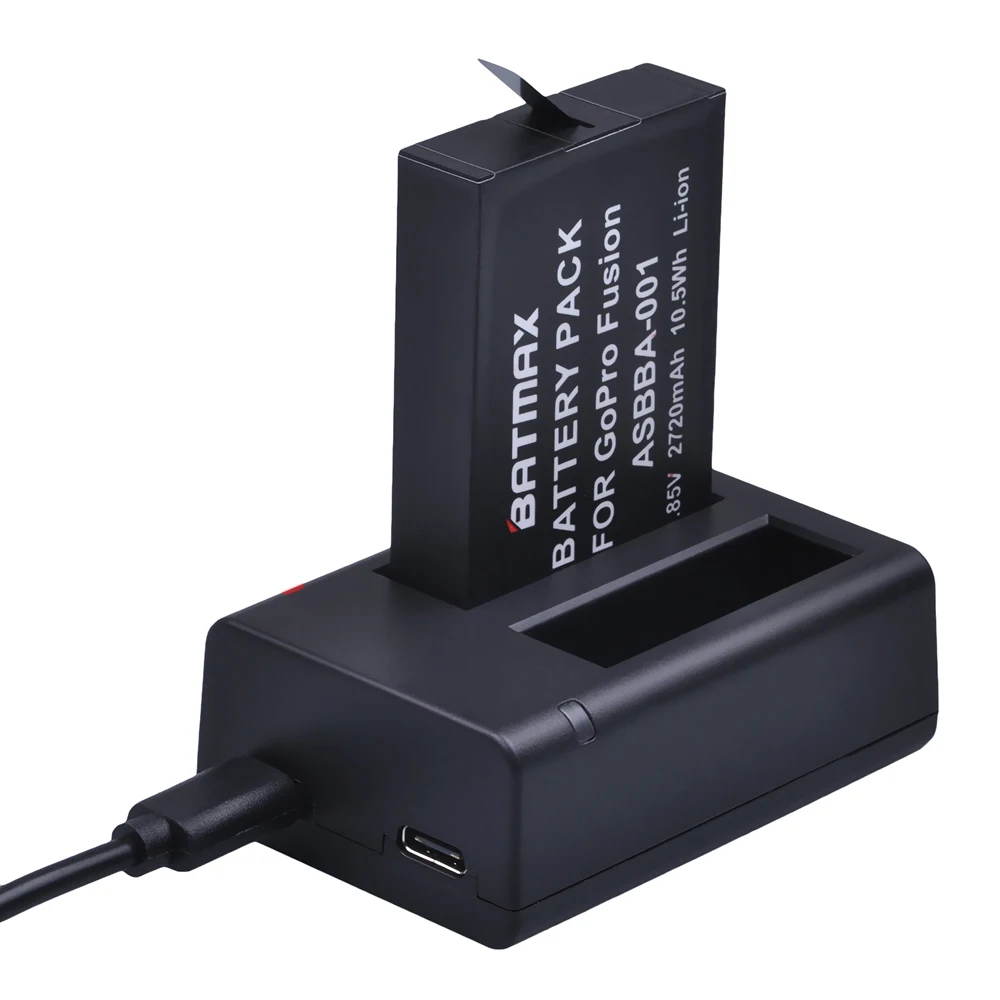 2 шт. 2720 мАч Gopro Fusion Батарея Accu + Dual USB Зарядное устройство с Тип C Порты и разъёмы для