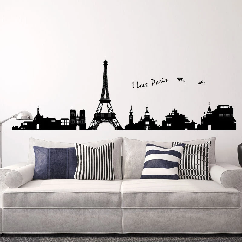 Романтический Париж городской силуэт ПВХ настенные наклейки Эйфелева башня для