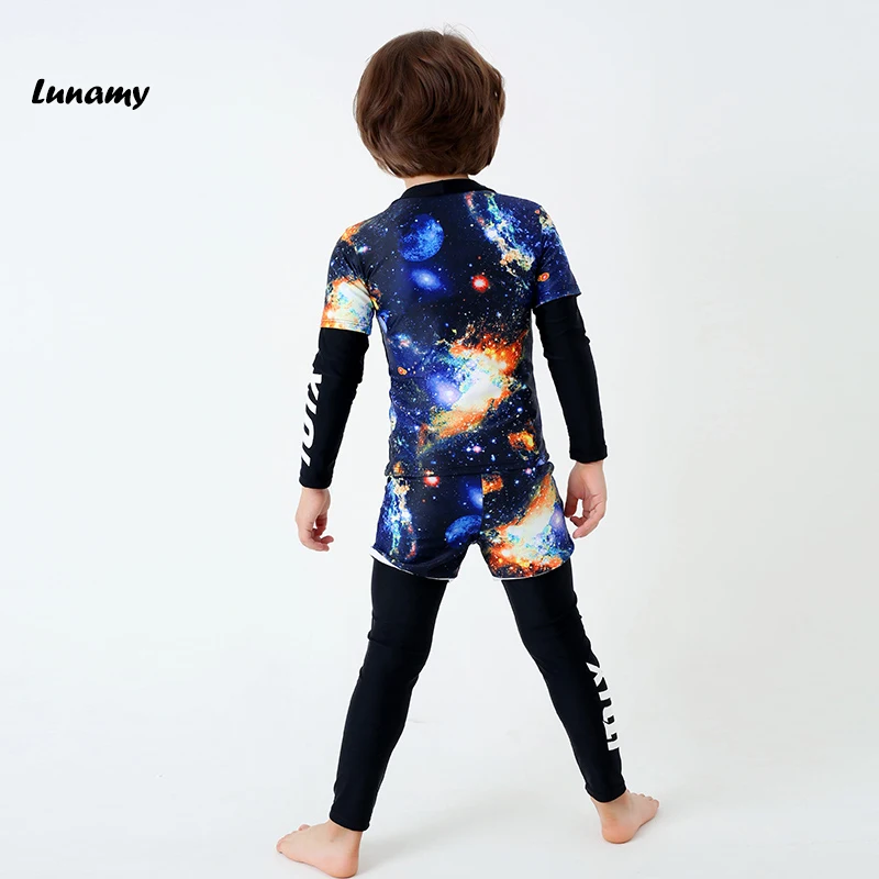 2018 детский купальный костюм с длинными рукавами брюки пляжная одежда принтом