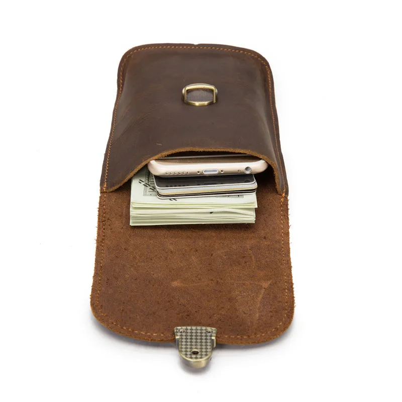 Genuine Leather Men's Waist Bags Pack Retro Style Male Fanny Pack Phone Money Card Purse Men Hook Belt Bag Vintage Gift heuptas
