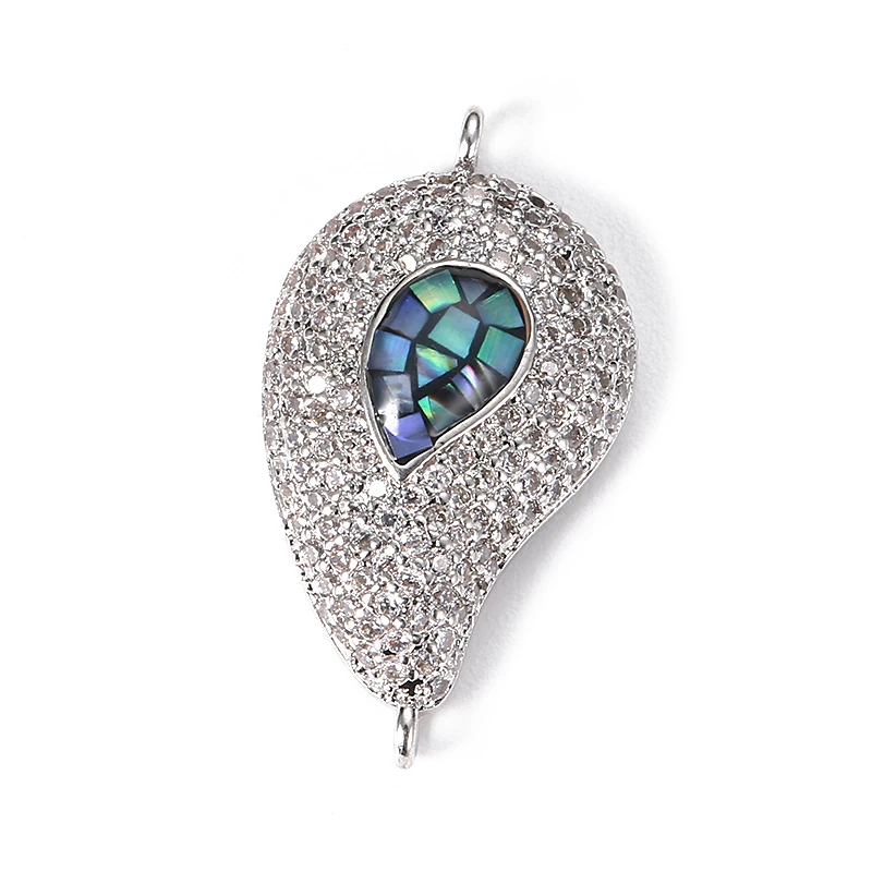 25*14mm Micro Pave CZ Luxury Natural Abalone Shell Craft Jewelry Drop-shape Charm bracelet connector for DIY Accessories | Украшения и