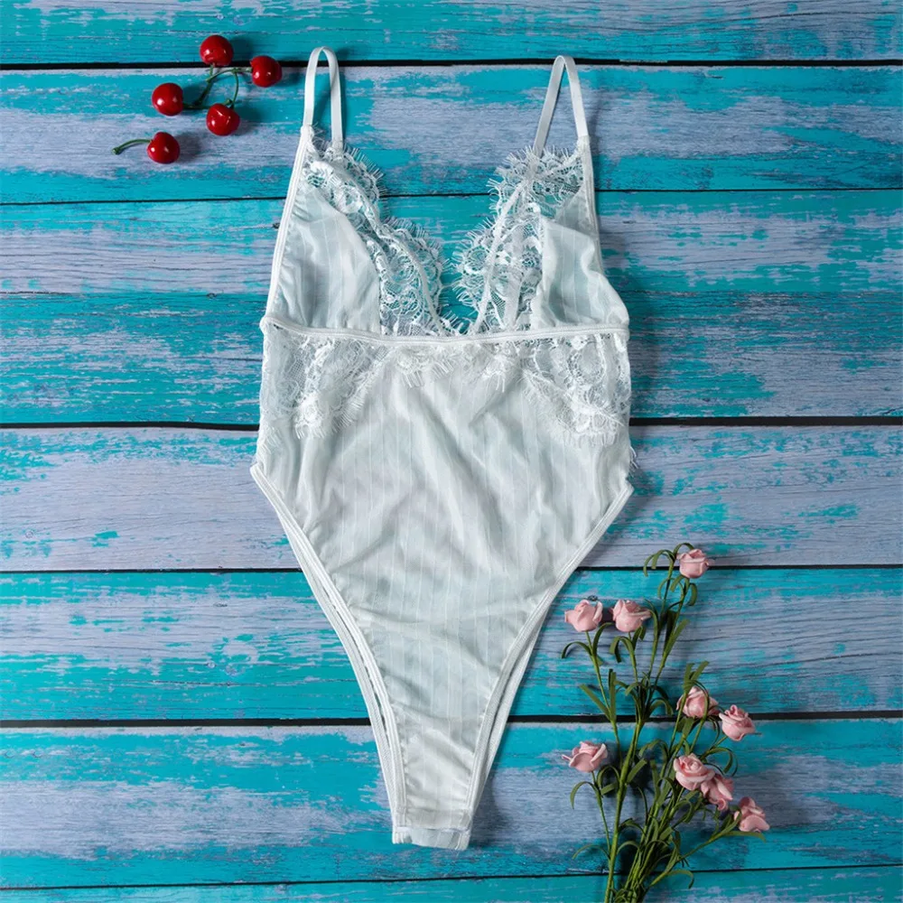 Srogem Babydoll Sexy Hot Lingerie 2019 Women Underwear V-Neck Backless Floral Lace One Piece Bodysuit Sleepwear Sex Clothes |