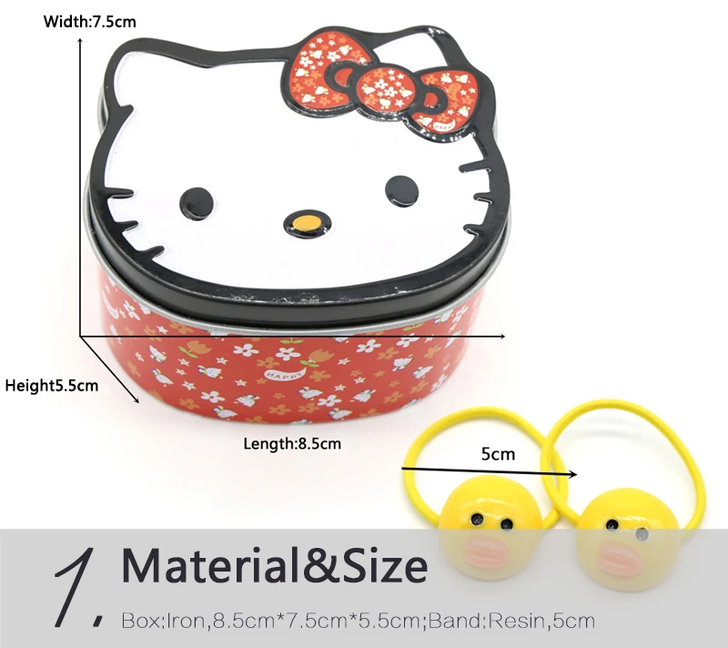 50 шт./лот в коробке hello kitty эластичные резинки для волос акриловые мм бобы/кролик/Кролик Мультяшные волосы резинка для волос аксессуары для девочек детей