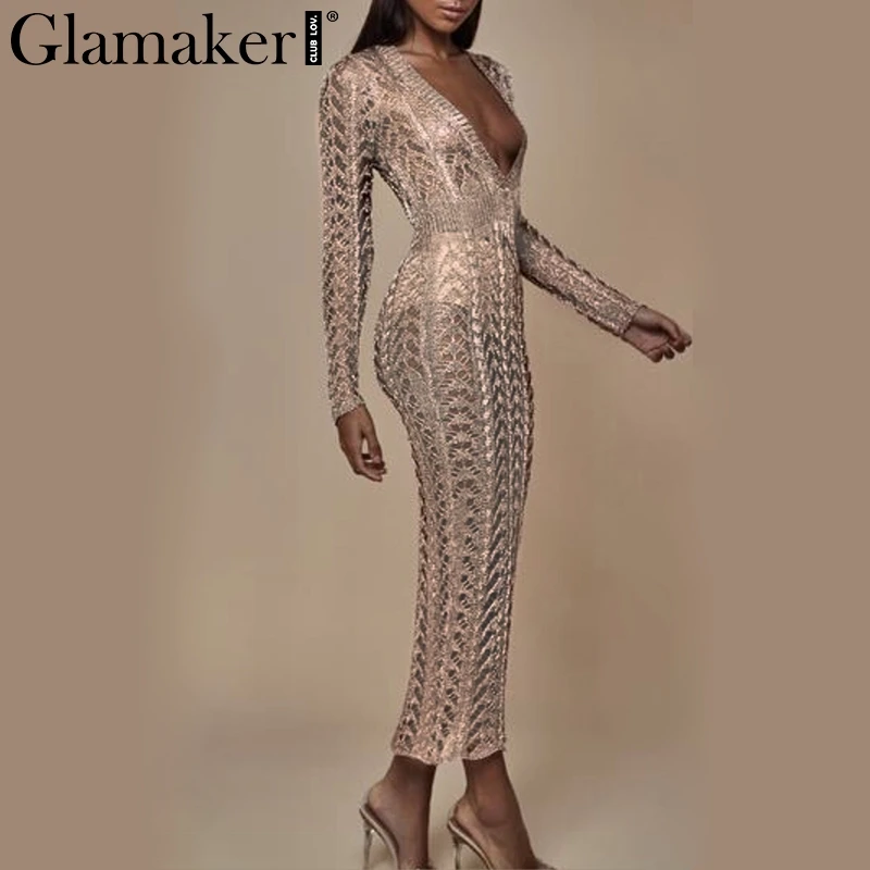 Женское длинное платье Glamaker прозрачное вечернее с открытой спинкой и глубоким