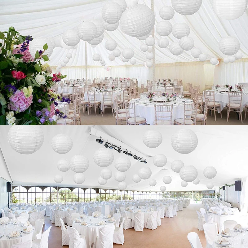 

6 pcs 8 "-12" White Paper Lantern Chinese Egg Round Paper Lanterns lampion for Wedding Party Xmas Hanging Diy Decoration