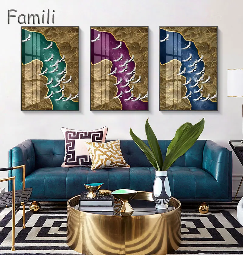 Скандинавский абстрактный цвет spalsh синий золотой Холст Картина постер и печать