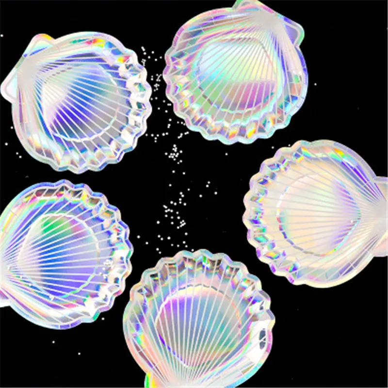 8Pcs Iridescent Sparkle Shell Paper Plates Party Dish Tableware 9" Mermaid Theme Festival For Baby Shower Wedding Party Supplies
