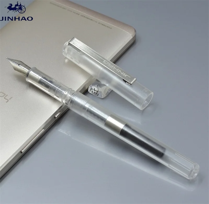 JINHAO 991 прозрачный черный Белый и зеленый цвета перьевая ручка с серебряной клип школьные канцелярские принадлежности F наконечник для письма ручек молочного цвета подарок A7 - Цвет: 1 transparent white