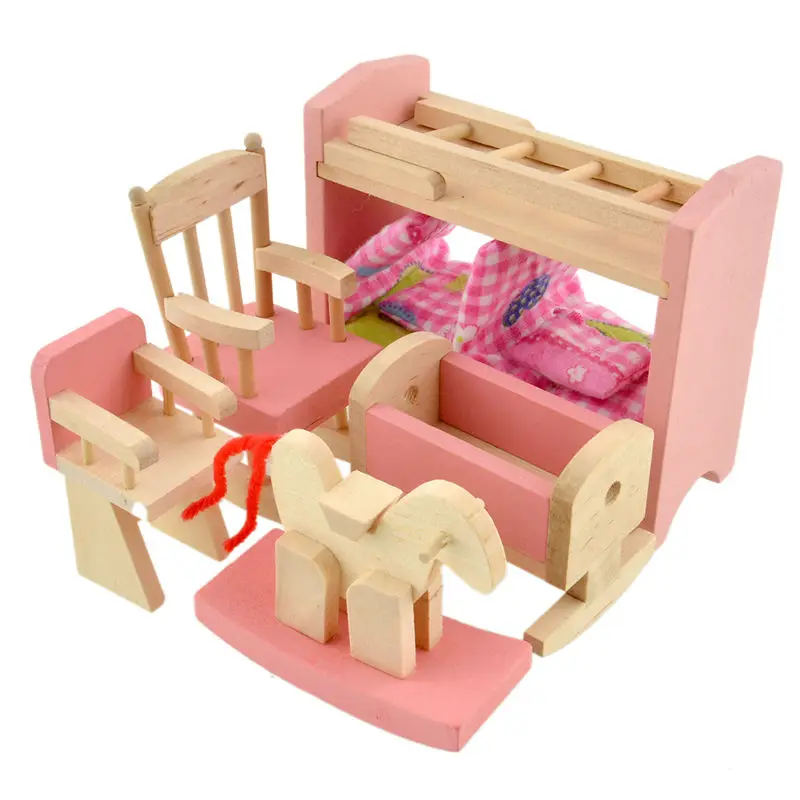 

Wooden Doll Bunk Bed Set Furniture Dollhouse Miniature For Kids Child Play Toy Educational Toy Wooden Toys Baby Toys Gift