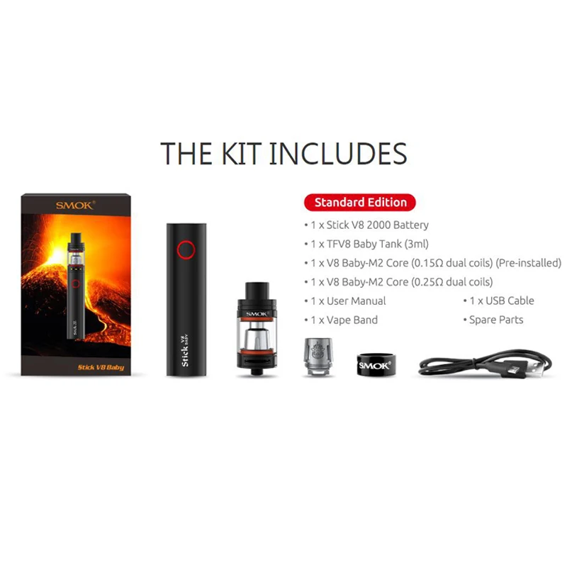 Оригинальный электронных сигарет Smok Stick V8 Детский комплект с 3 мл! Бесплатная