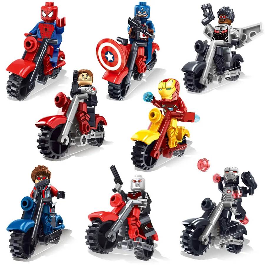 12 шт. Marvel Super Heroes Мстители Мотоцикл Щит Двигателя 3D Модель Building Block Сборка Игрушки