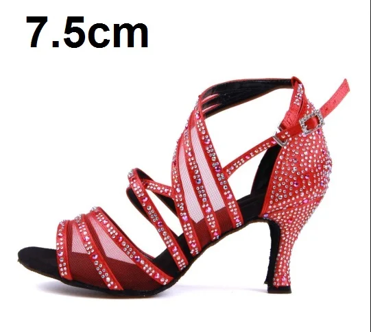 Red 7.5cm Женские бальные туфли для латинских танцев; Цвет черный, красный, телесный; танцевальные туфли для сальсы, бачаты, танго; вечерние свадебные туфли на каблуке 8,5 см с мягкой подошвой; VA45 - Цвет: Red 7.5cm