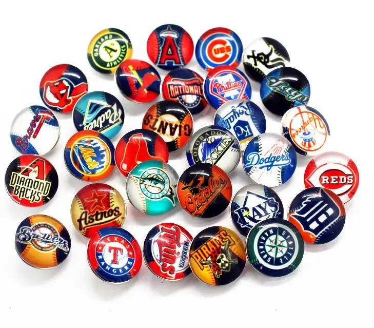 MLB-2 Mixs 32 шт./лот, кнопки для спортивной футбольной команды, стеклянные оснастки, Подвески, подходят 18 мм, сделай сам, имбирный браслет, сменные кнопки, ювелирные изделия - Окраска металла: MLB-2