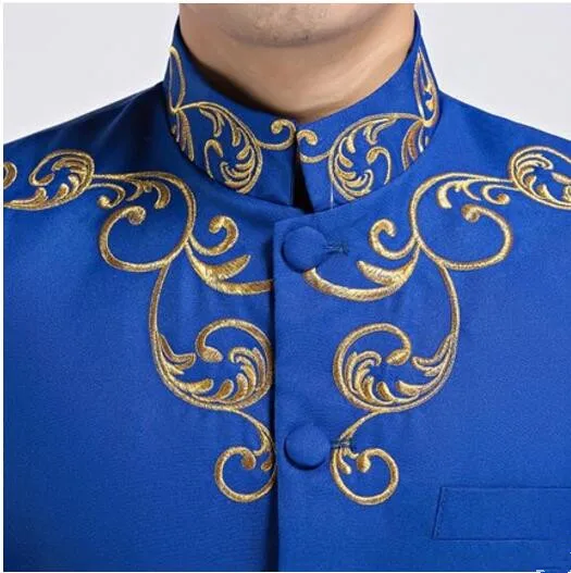 Мужской костюм Королевского синего цвета (пиджак + брюки) приталенный для