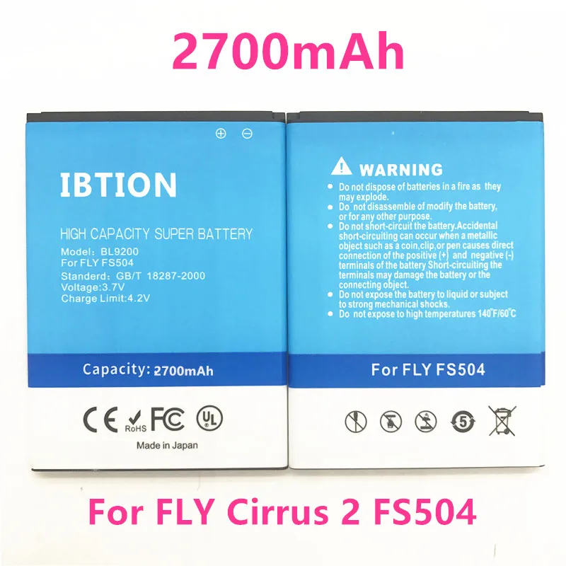 IBTION 2700 мАч BL9200 литий ионный аккумулятор для Телефона FLY Cirrus 2 FS504