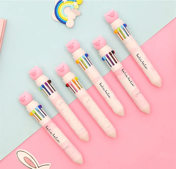 Симпатичная piggy 10 Цветов шариковая ручка цветная ручка для рисования Kawaii розовая пресс разноцветная ручка школьные принадлежности канцелярский подарок для студента