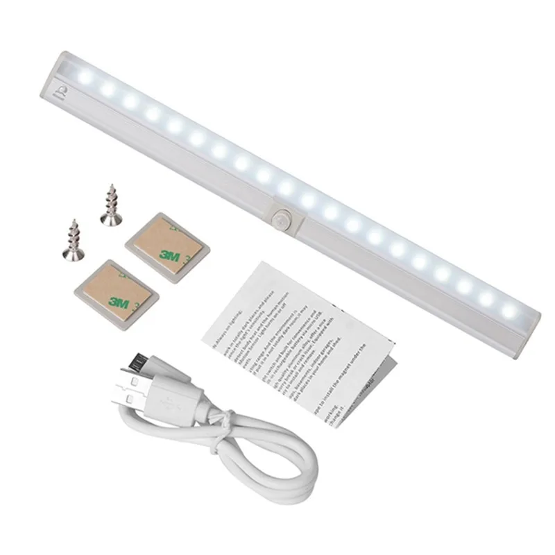 CLAITE портативный светодио дный 20 LED USB Перезаряжаемый свет датчик и PIR Mtion Шкаф Свет Ночной светильник для кухни лестницы гардероб датчик света лампа светильники кухня светодиоды освещение лампыподсветка для