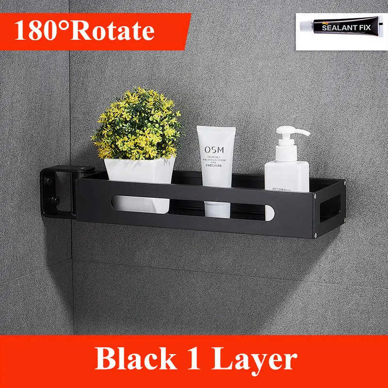 Black 1 Layer Ванная 1 \ 2 \ 3 ярусная черная стойка для специй, кухонная стойка для кладовой, органайзер, настенная, вращающаяся на 180 градусов угловая полка - Цвет: Black 1 Layer