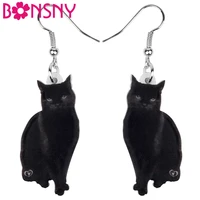 bonsny acrylic cute black cat earrings drop dangle stud clip fashion animal pet jewelry for women girls teens gift decoration