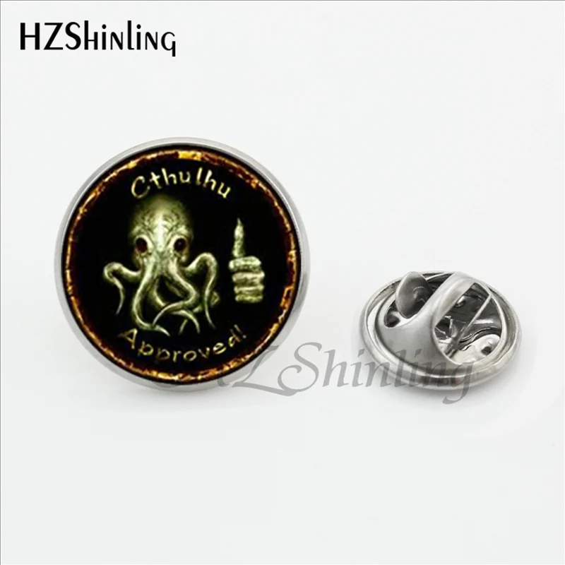 1 Дизайн Cthulhu эмблема Винтаж нагрудные булавки круглый стимпанк Cthulhu нержавеющая сталь воротник булавка стекло искусство фото ювелирные изделия - Окраска металла: 1